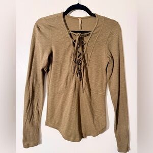 Free People Lucky Lace-Up Long Sleeve Top – Size Small, Green